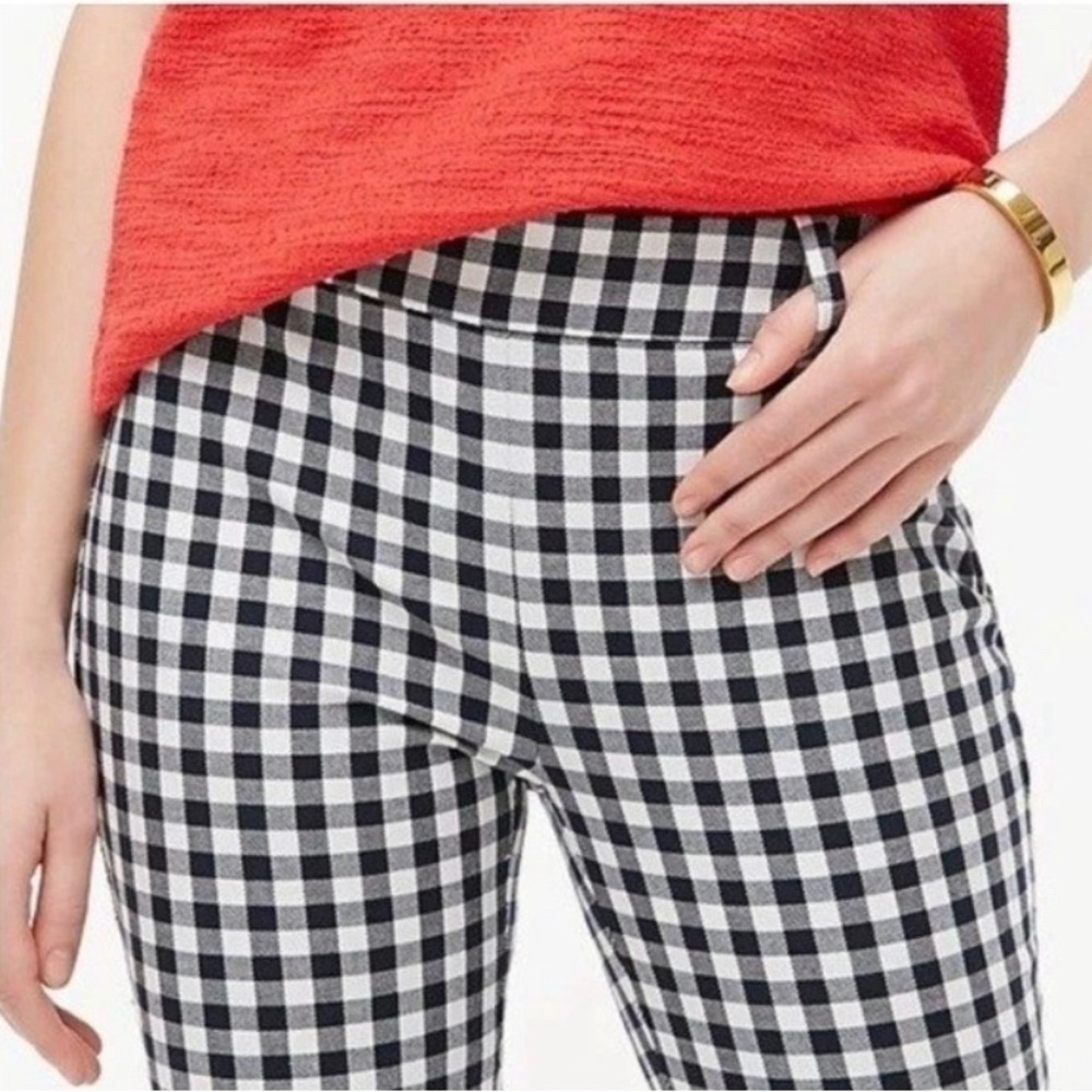 J. Crew Factory Navy Gingham Winnie Ankle Cotton Stretch Preppy Pants Size 0 - Picture 13 of 15